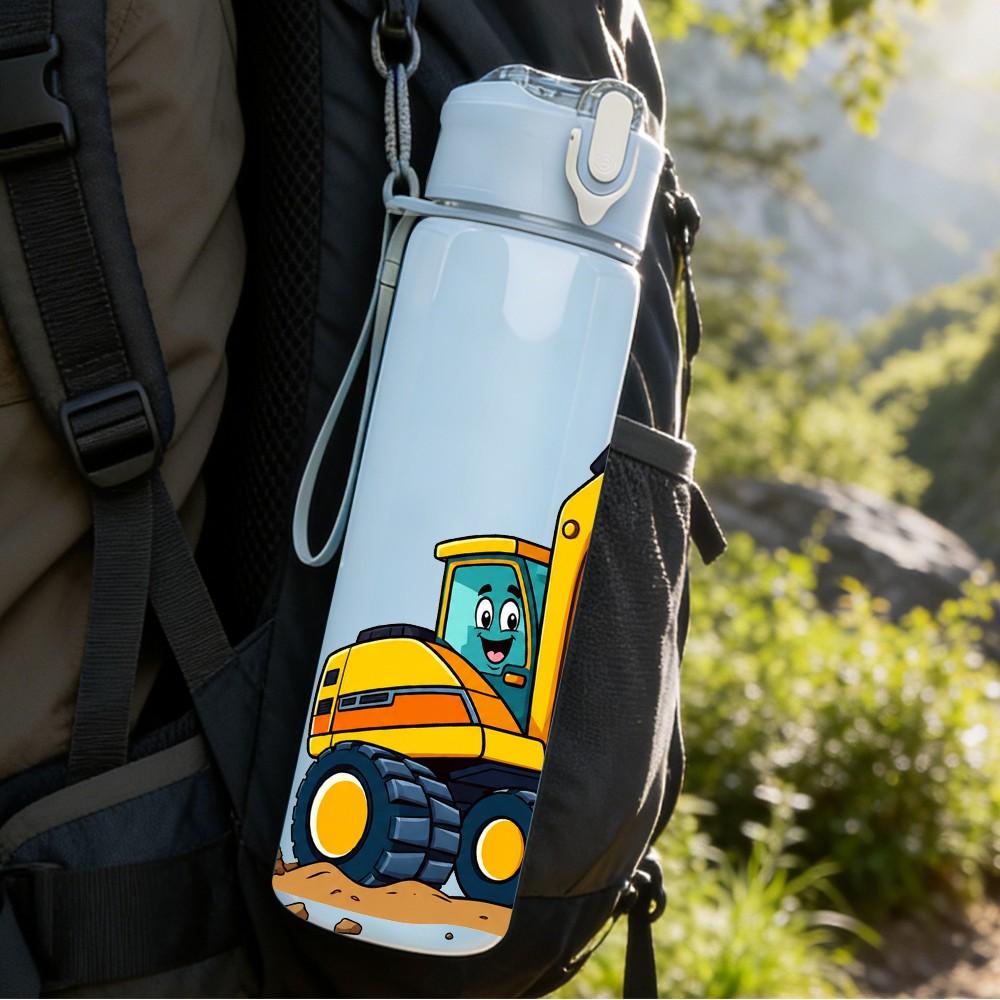 1PC Yellow Excavator Machine 750ml Color Plastic Sports Water Bottle Leakproof Flip Straw Lid Suitable for Sports Office Home Use