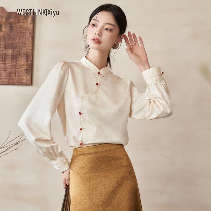 Xiyu New Chinese Style Pearl Button Long Sleeve Blouse M