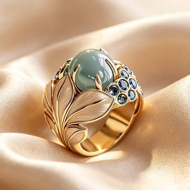 Magnifique Bague pour Femme Inlaid Cubic Zirconia Bleu Couleur Or Esthétique Sculpture à la Main Feuille Port Quotidien Bijoux de Soirée Cadeau d'Anniversaire
