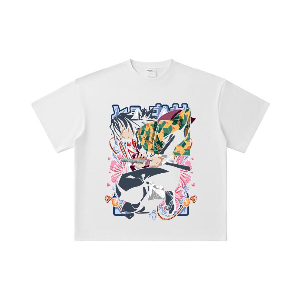 260 GSM Double Yarn 32 Count 100% Cotton Demon Slayer V74 Tomioka Print Unisex Heavy Cotton T Shirt