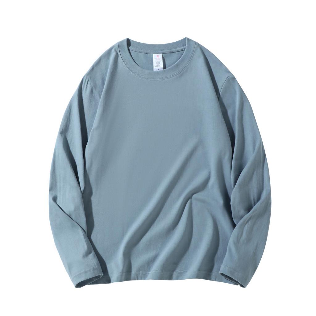 220g Heavyweight Pure Cotton Unisex Long Sleeve T-shirt - Loose Fit Solid Color Casual Sweatshirt