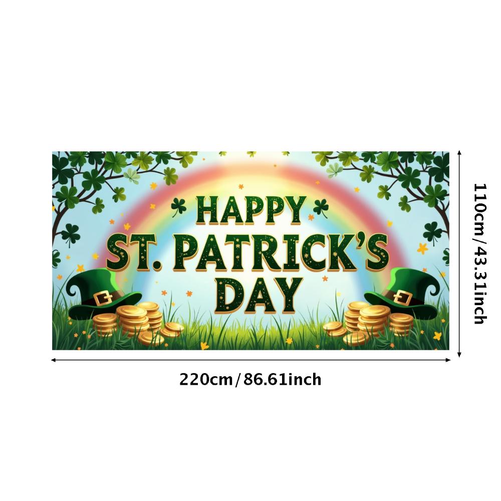 St Patricks Day Backdrop Banner Leprechaun Hat Shamrock Party Background Celebration Photography Props Event Supplies Decoration