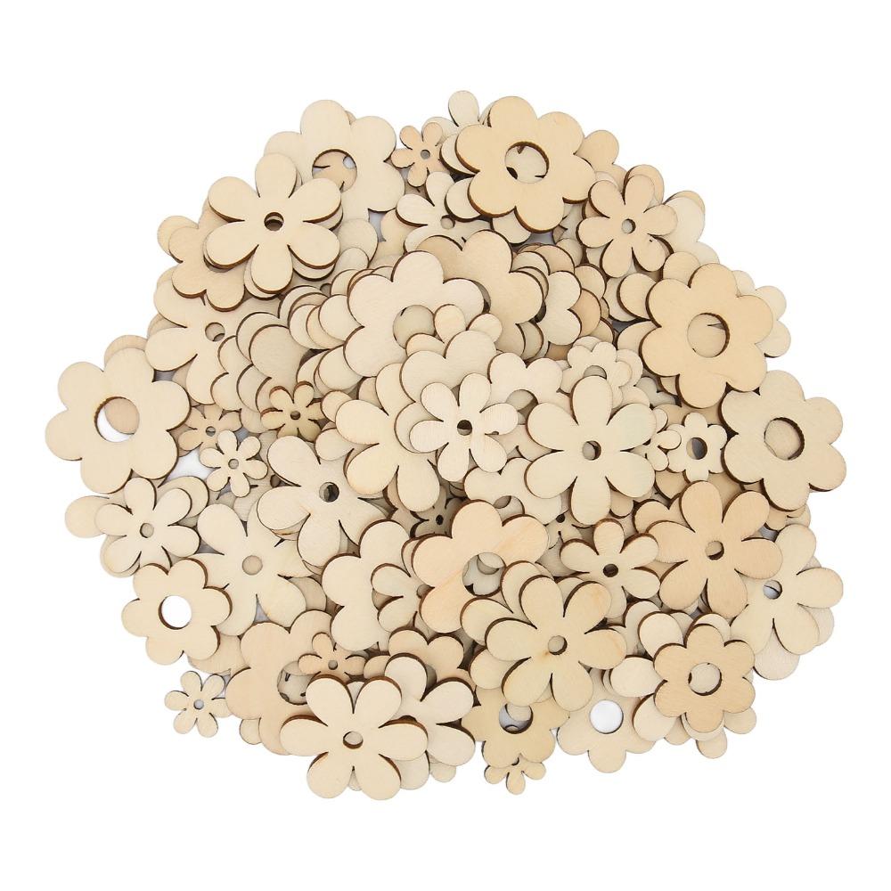 300Pcs Mixed Sizes Unfinished Wooden Cutouts Wooden Craft Cutouts  For Scrapbooking