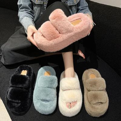 Pantofole Invernali da Donna Morbide in Pelliccia Pantofole Calde Invernali in Cotone Pantofole Comode da Casa Pantofole con Zeppa Piattaforma 7cm per Donna