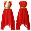 Kids Girls Color Block Asymmetrical Lyrical Contemporary Dance Dress Sleeveless Praise Dance Tunic