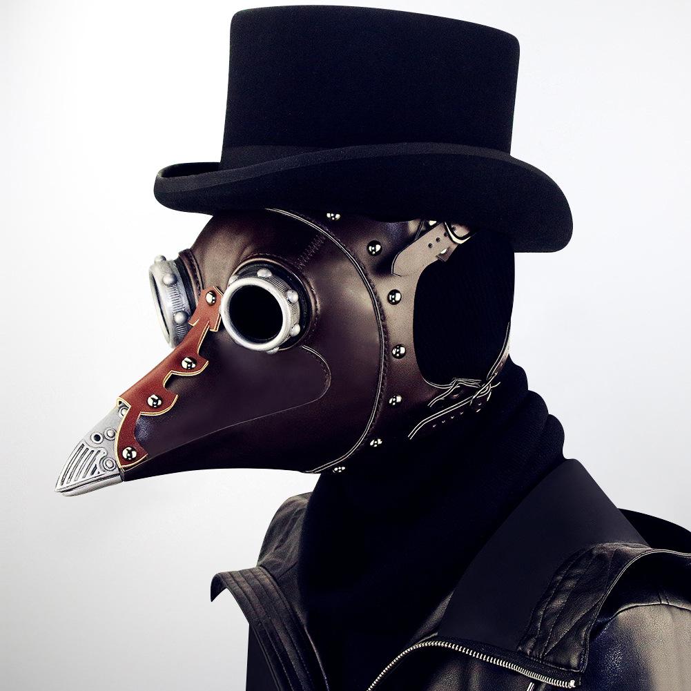 Funny Medieval Plague Doctor Mask Leather In Black Beak Mask Doctor Halloween Mask Steampunk PU Birds Cosplay Doctour De Peste