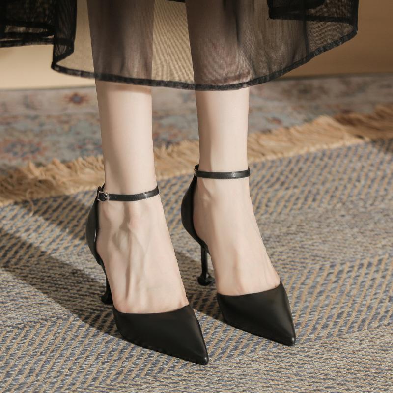 Chaussures simples à bride ajourée, printemps et automne, nouveaux talons hauts aiguilles noirs pour femmes