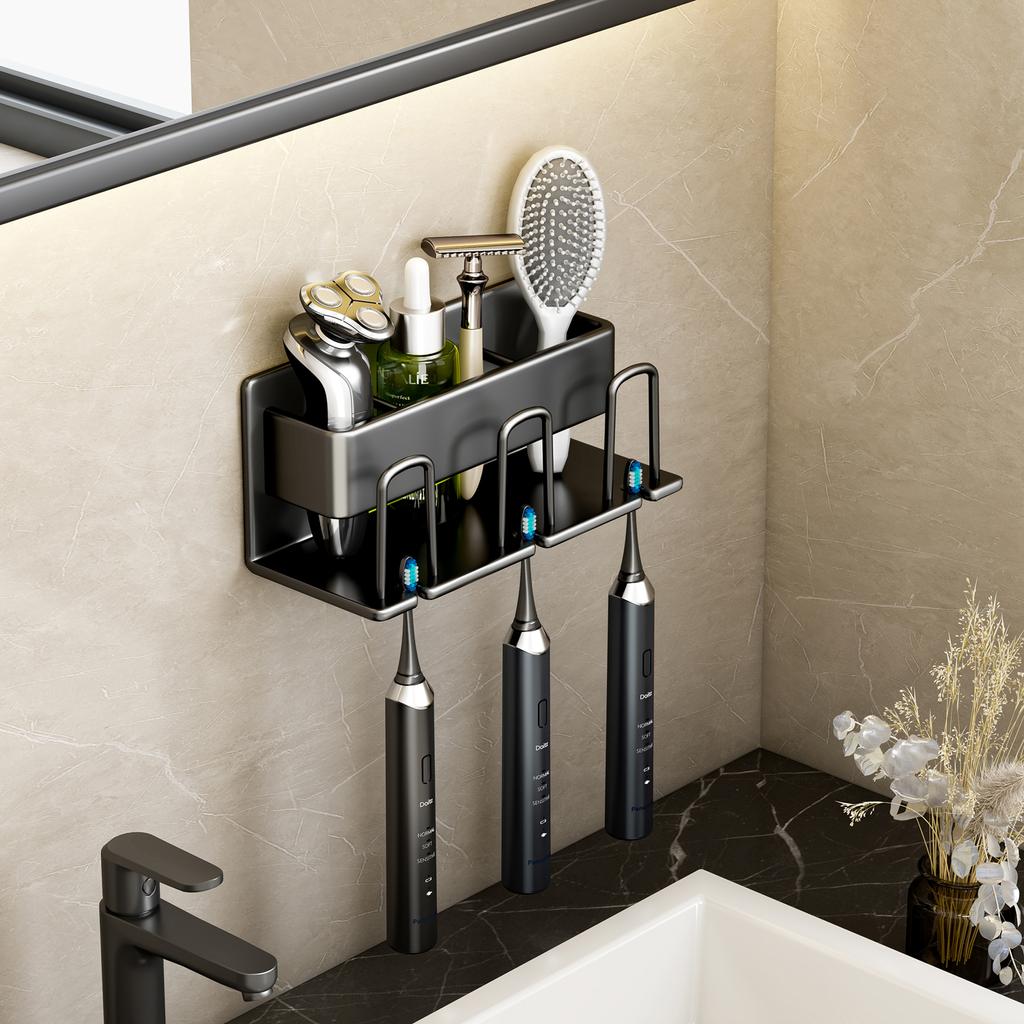 Alüminyum Deliksiz Duvara Monte Elektrikli Diş Fırçası Tutucu Diş Macunu Bardak Saklama Kancası Banyo Aksesuarları Düzenleyici