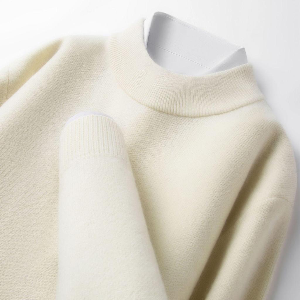 Men's 520g Semi-Worsted Wool Sweater - Autumn/Winter Thick 100% Sheepswool, Semi-High Collar, Four-Thread