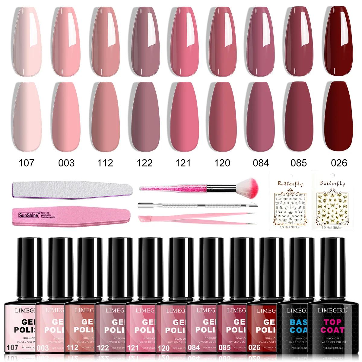 

LIMEGIRL 18PCS Gel Nail Polish Kit 8ML Macaron Color UV Soaked Gel Varn Nail Polish with Nail Stickers Manicure Tools Set богатые лилового