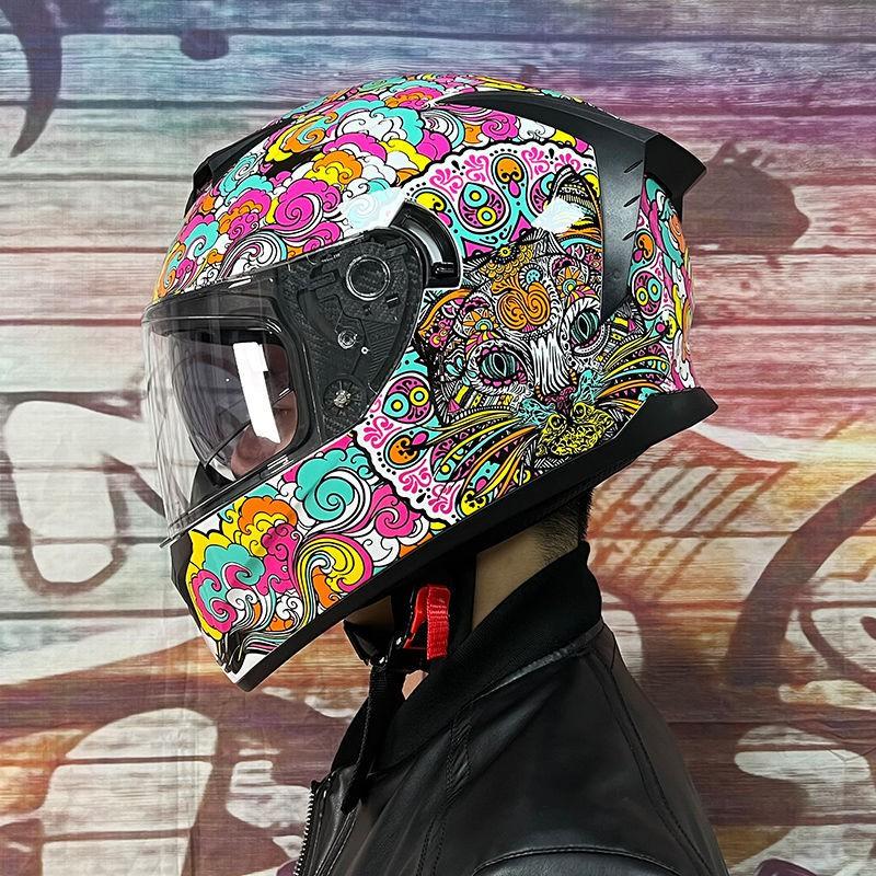 LVS Full Face Motorcycle Helmet Men Women Racing Style Glossy Colorful Design DOT Approved Size S M L XL