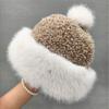 Winter Padded Fashion Ear Protection Thunderbolt Hat Female Thickened Cute Fur Ball Ball Knitted Fur Hat