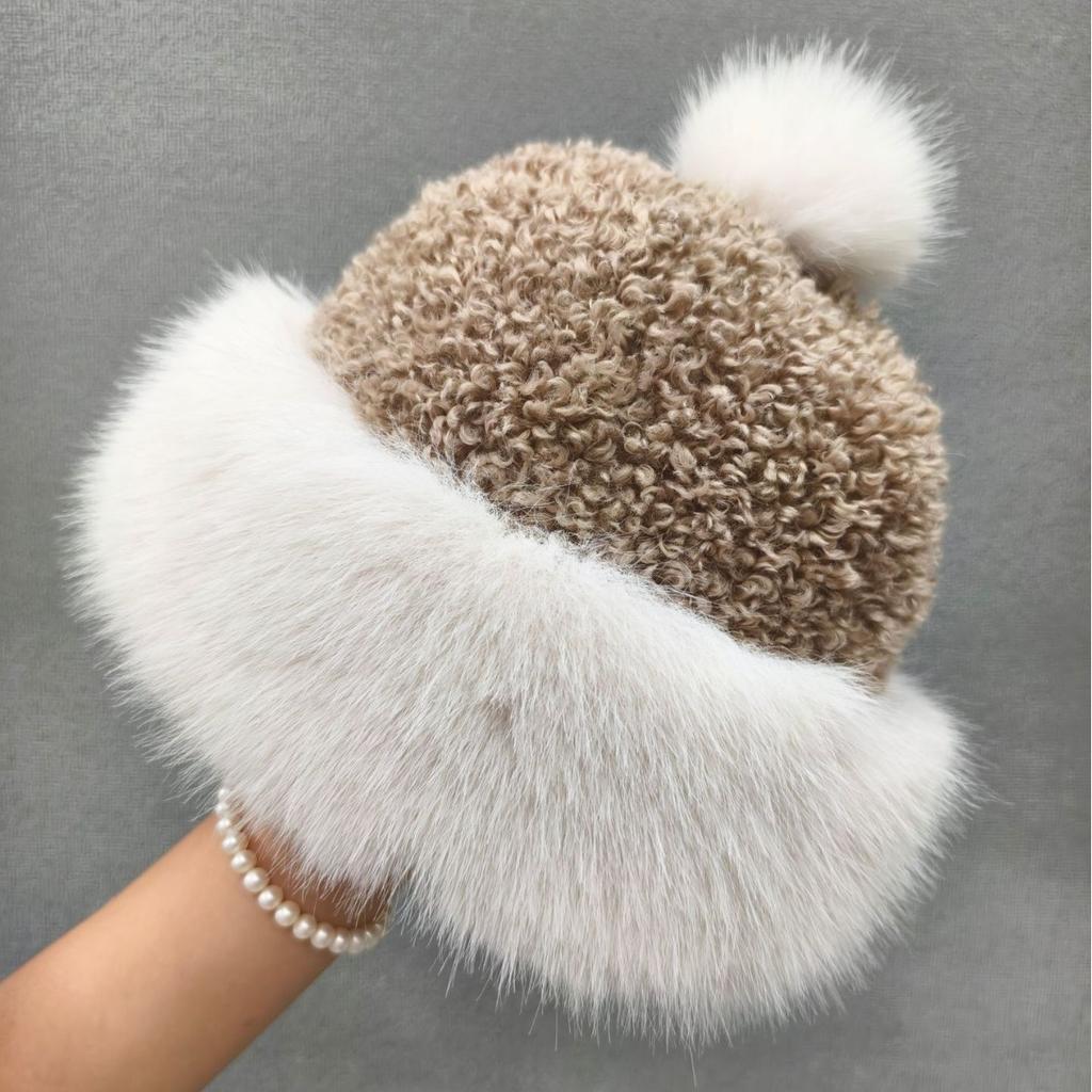 Winter Padded Fashion Ear Protection Thunderbolt Hat Female Thickened Cute Fur Ball Ball Knitted Fur Hat