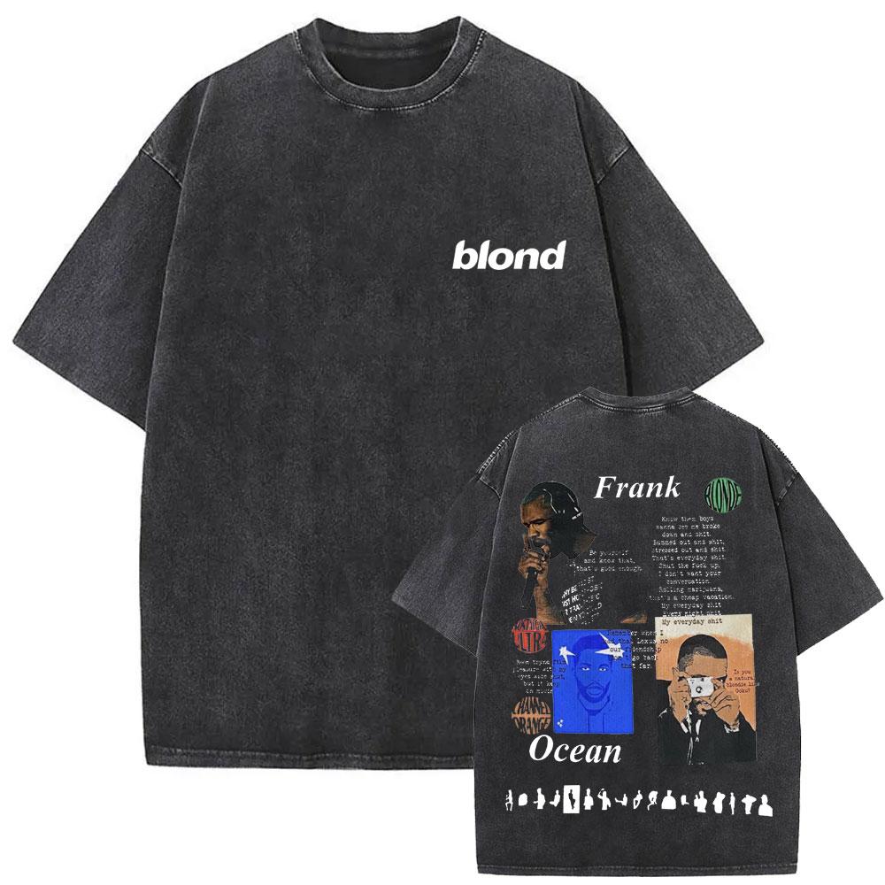 Washed Rapper Frank Vintage Oversized T Shirts Men Ocean Hip Hop Trend T Shirt Blond Pop Music Tshirts Male Fashion Streetwear
