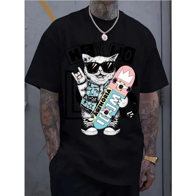Taglie Europee Camicia Casual Sportiva da Uomo a Maniche Corte, Fantasia Trendy Stampata 2D, Elastica e Comoda