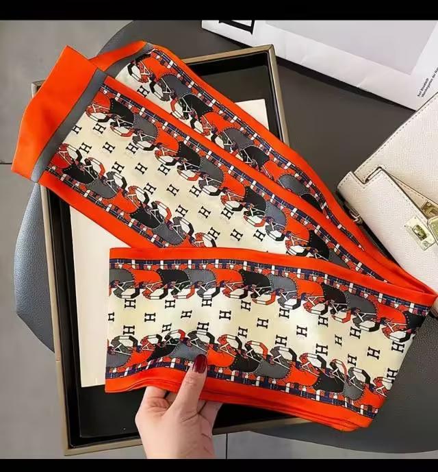 1 Pcs 150x14cm Korean Style Silk Scarf Spring Autumn Small Narrow Long Hair Tie Square Scarf Suit Shirt