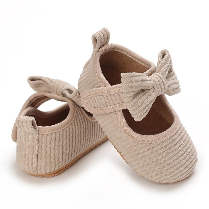 Khaki 0-18M Baby Casual Shoes Infant Toddler Bowknot Non-slip Rubber Soft-Sole Flat PU First Walker Newborn Bow Decor Mary Janes