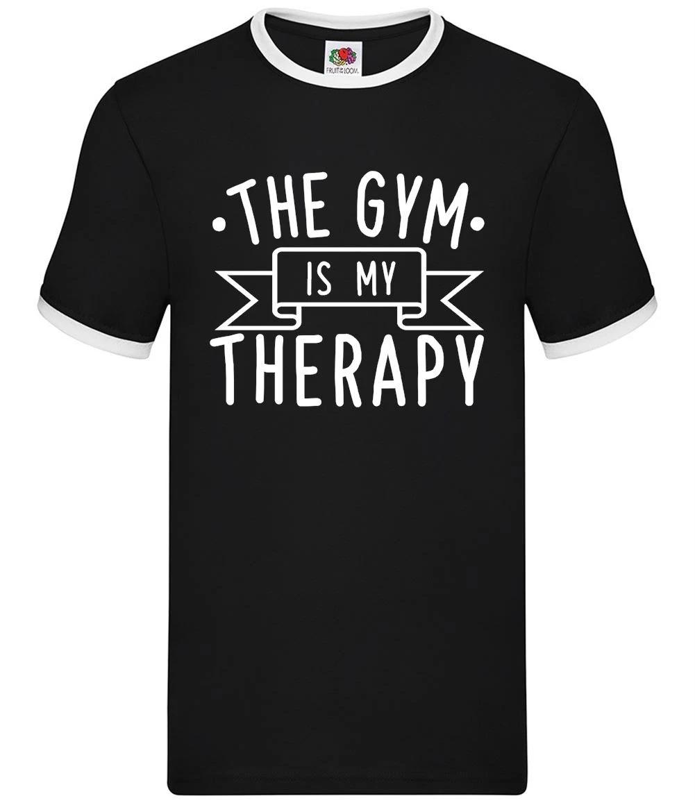 The Gym Is My Therapy - Mens Ringer - Exercise Fitness Weights Lift Funny XL