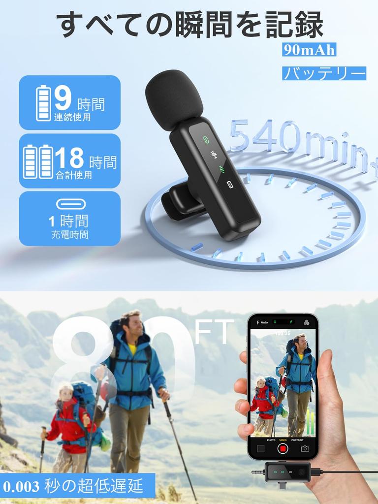 BILIWAL Wireless Pin Compatible with Design with 5x LED Instant Noise 9 Hours of Continuous Sound Camera Compact for Video Live and Includes Storage