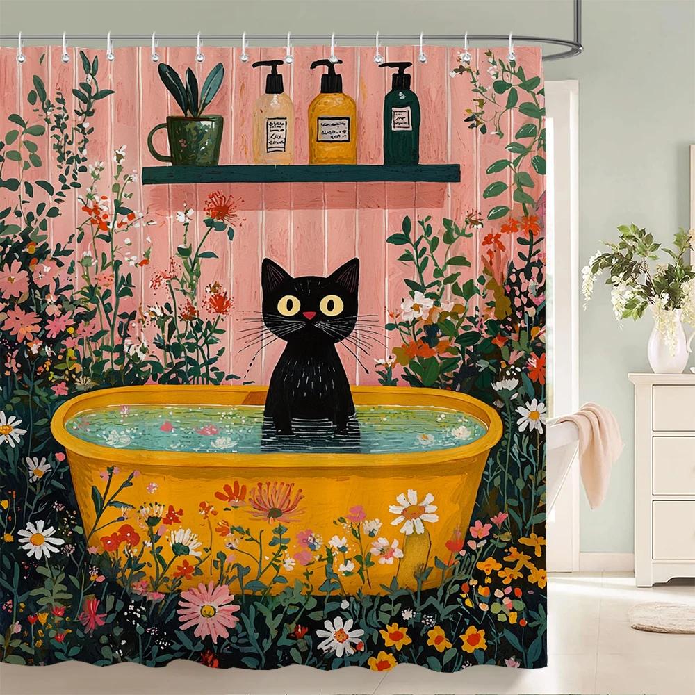 Stil Nordic Flori Frunze Animale Perdea de Duș Pisică și Câine Imprimată Perdea de Baie pentru Baie Decor Acasă Perdea cu Cârlige