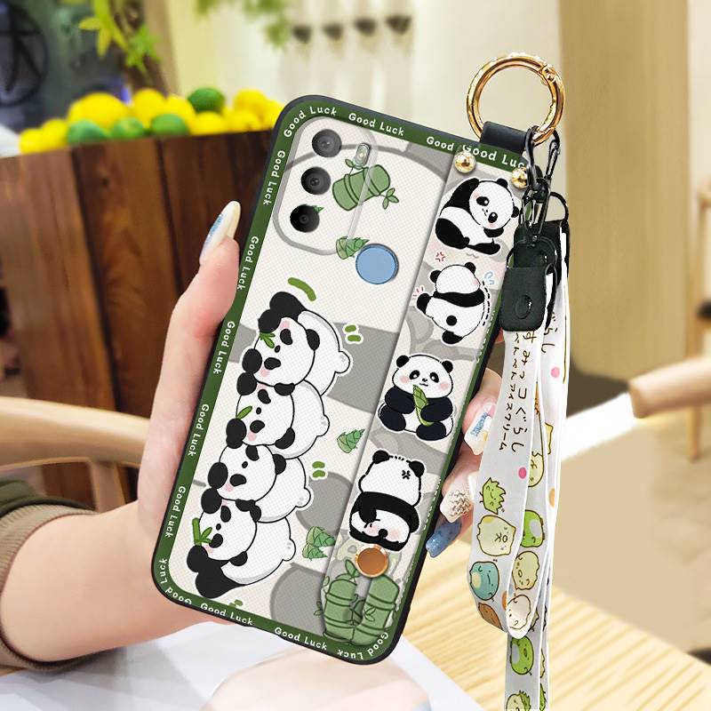 Shockproof Cute Phone Case For MOTO G31 With Fingerprint/XT2173-1 Cartoon Lanyard Wristband Panda Kickstand Wrist Strap