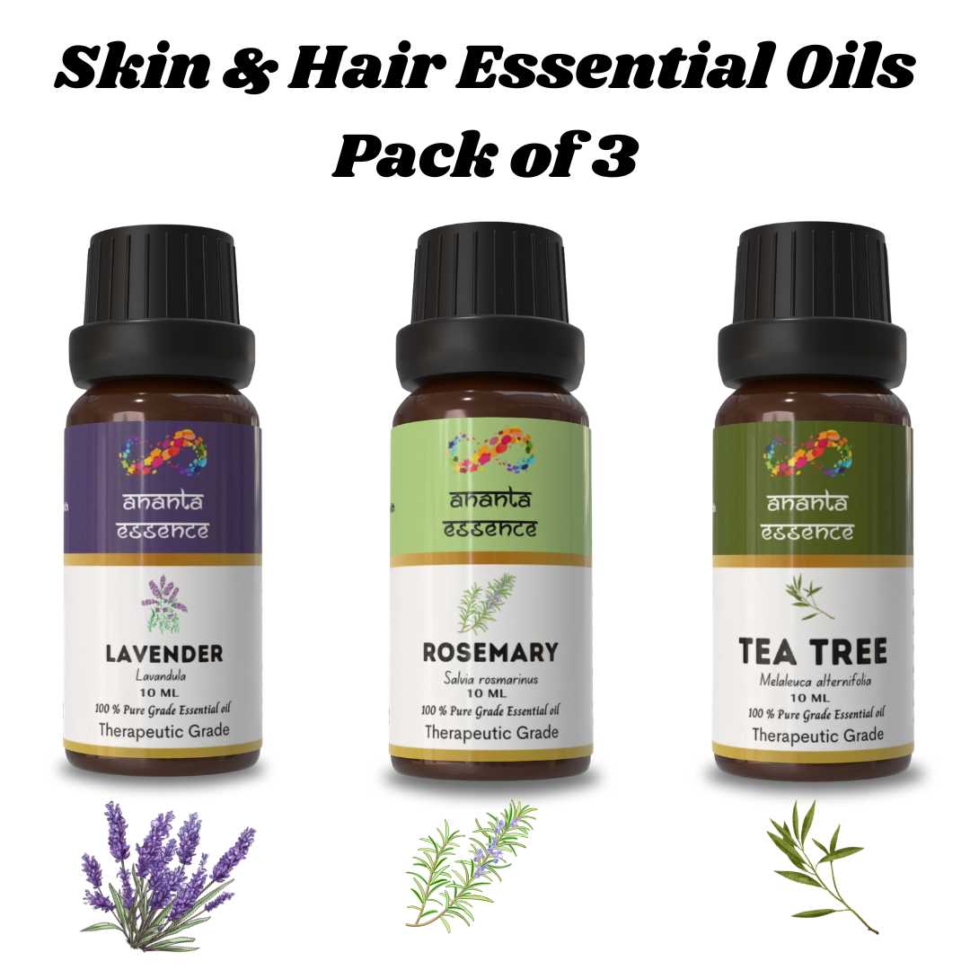 

Ananta Skin & Hair Набор эфирных масел из 3 штук – Ароматические масла лаванды, розмарина и чайного дерева (10 мл × 3) Volume= 10ml