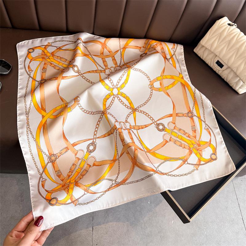 European American 70cm Small Square Imitation Silk Scarf - Printed Versatile Headscarf/Neck Protector
