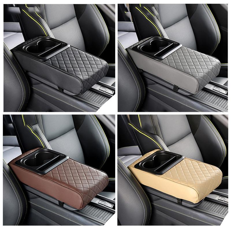 Aufbewahrungsbox für die Mittelkonsole im Auto mit Getränkehalter, Auto-Armlehnenkissen, Armlehnenkofferkissen mit Telefonständer für LKW-Fahrzeuge
