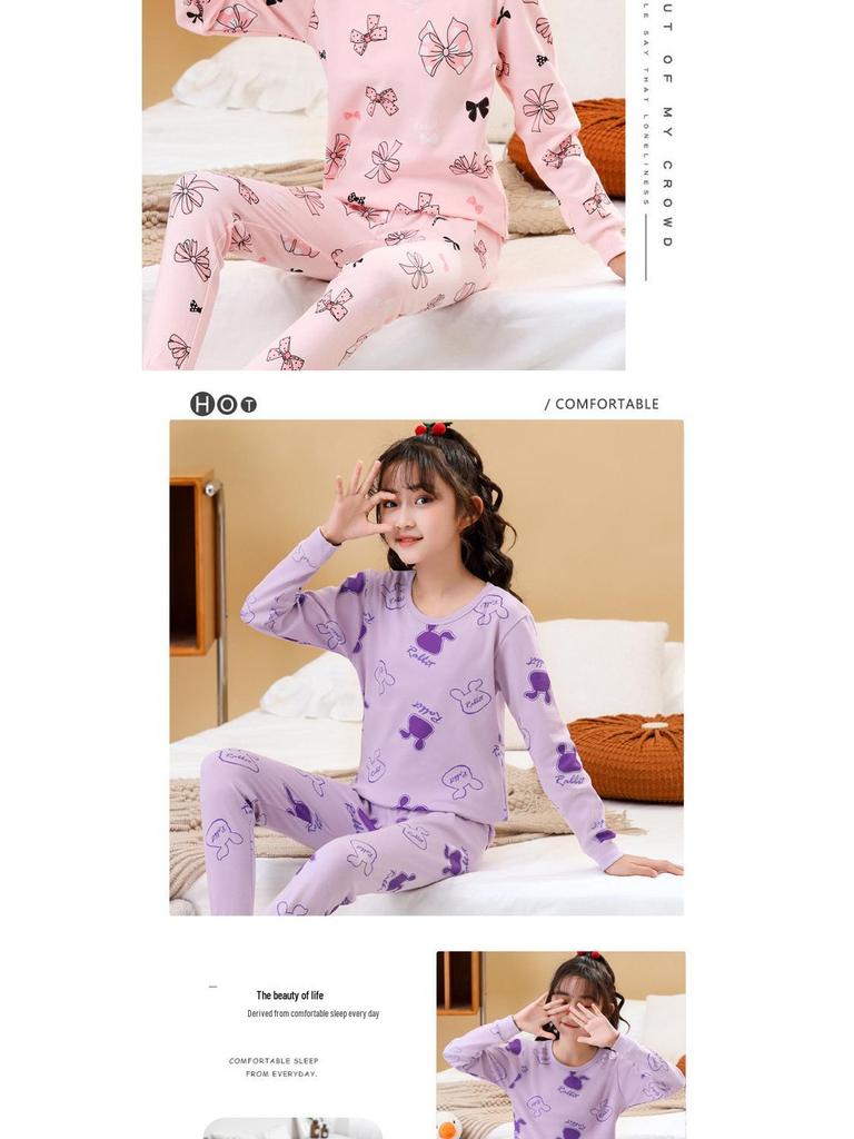 Kids' Seasonal Cotton Clothing Set: Boys' Autumn Trousers, Girls' Winter Warm Underwear, Small & Medium Children's Homewear