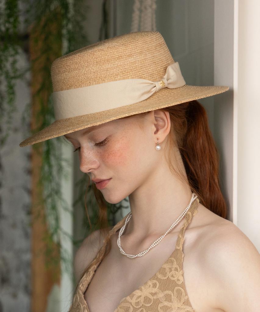 Tatiana Lunel Ribbon Band Natural Raffia Boater Hat Ht8195 Ivory