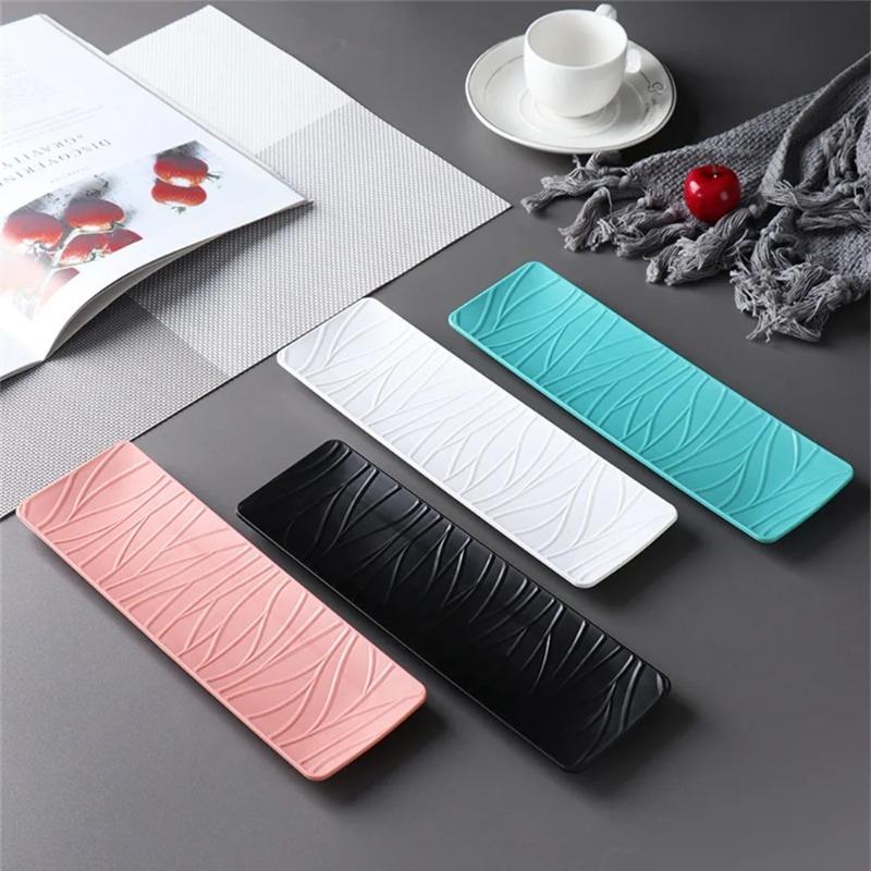 1Pcs Japanese Minimalist Wave Pattern Ceramic Plates Rectangular Serving Platters for Desserts Appetizers & Kitchen Dining
