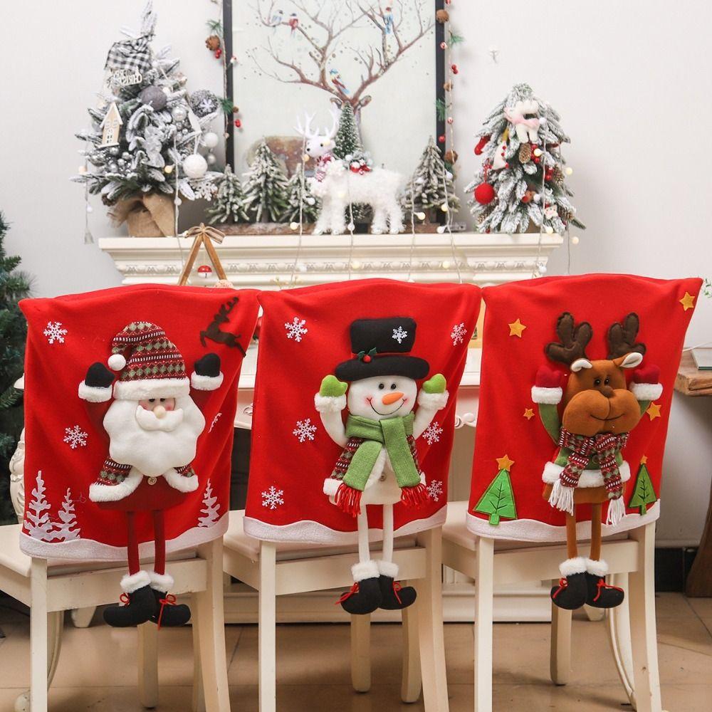 3D Doll Design Christmas Chair Cover Cloth Snowman Chair Cover Santa Chair Cover  Holiday Festival