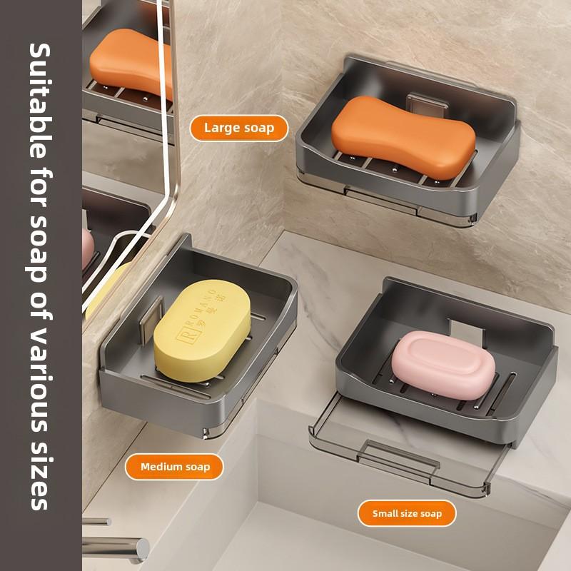 Wandmontierter Seifenhalter Badezimmer-Organizer mit Ablagefläche Aluminium Selbstentwässernder Seifenretter für Dusche Badezimmer Waschtisch