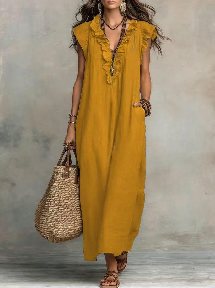2026 Frühling/Sommer Bohème Fledermausärmel Bodenlanges Kleid