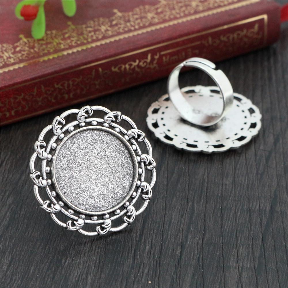 20mm 5 Stück Antik Versilbert Bronze Messing Verstellbare Ringfassungen Leer/Basis,Passend für 20mm Glas Cabochon,Knöpfe;Ringeinfassungen