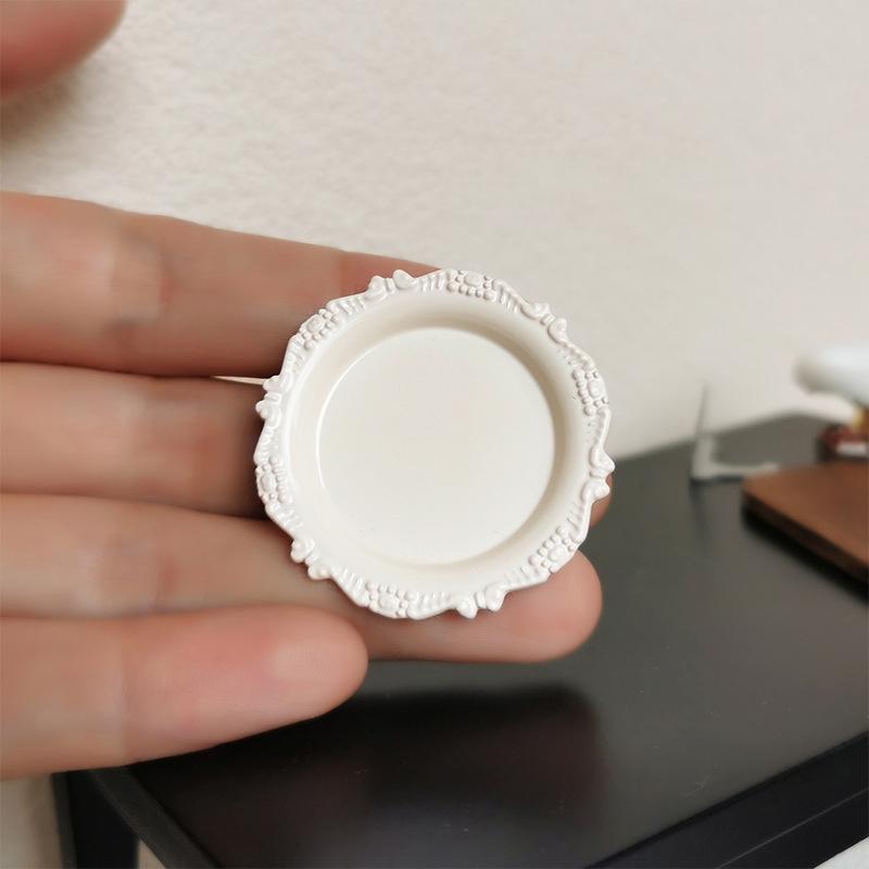 3 Peças Brinquedo de Menina Miniatura Casa de Bonecas Prato de Pastelaria Mini Bandeja de Entalhe Retrô Disco Comida para Cozinha de Brincar Acessórios para Boneca