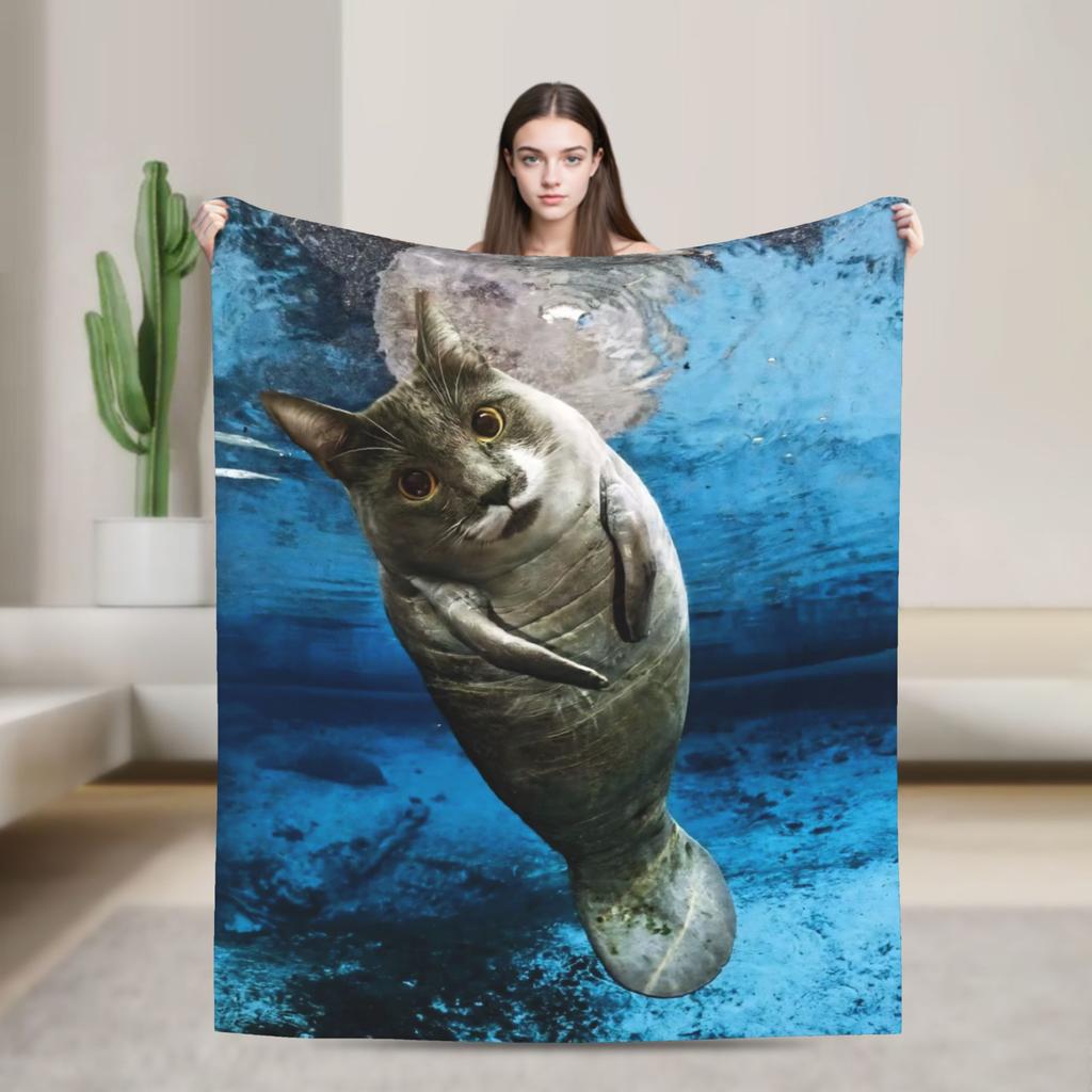 Cute Penguins Famous Meowl Cat Owl Meme Blanket  Warm Soft Plush Throw Blanket For Home Decor Travel Flannel Bedspread Bed Cover