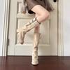 Fashion Cow Suede Knee-high Modern Boots Slip-on Buckle Shoes Female 2025 High Quality High Heel Square Heel Novelty Women's Boots