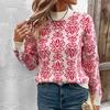 Valentine's Day Christmas Semi-turtleneck Knitted Sweater Autumn and Winter European and American Flowers Jacquard Pink Sweater Women
