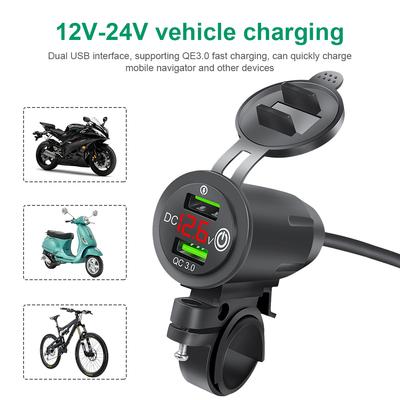 5V Dual USB Motorcycles Car Handlebar Charger QC3.0 Fast Charge Adapter LED Voltage Display For 12/24V Cars Bike Motorcycles