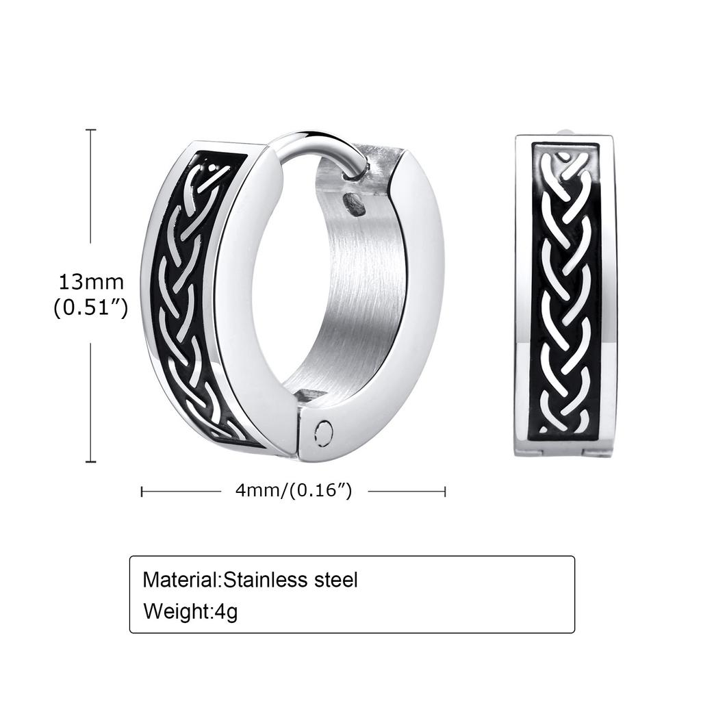 Punk Viking Hoop Earrings for Men Boys,Vintage Celtic Knot Stainless Steel Huggies Earrings,Hip Hop Cool Street Zircon Gifts