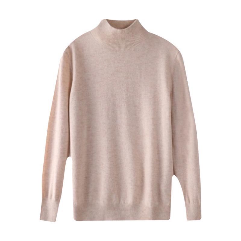 Women's Slim-Fit Autumn Sweater, Fashionable Half-High Neck, Versatile Pure Wool for Layering or Outerwear, Skin-Friendly.