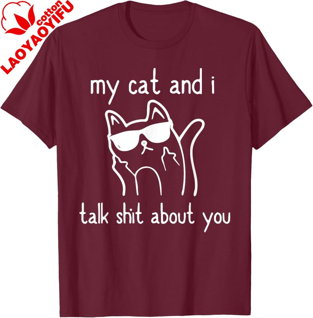 Coole Sonnenbrille Katzenliebhaber Meine Katzen und ich reden schlecht über dich T-Shirt Lustig Baumwolle Lässig Grafik-T-Shirts Vintage Kleidung Oberteile