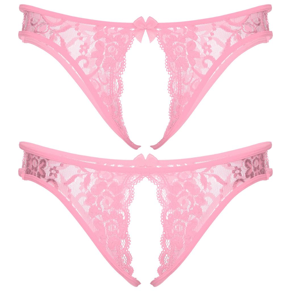 Men Sissy Panties Floral Lace Sheer Hollow Out Low Rise G-String Thongs Crossdresser Lingerie