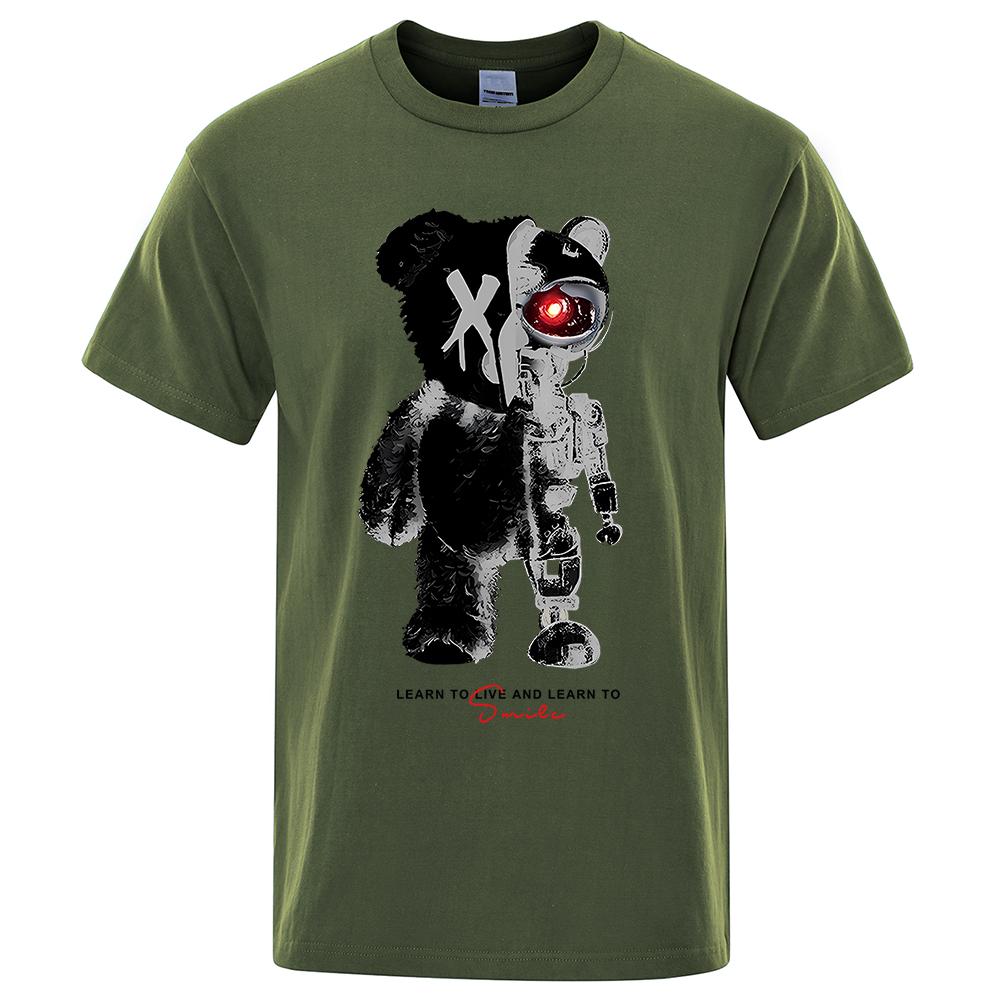 Cartoon Maschine Bär Männlich Baumwolle O-Ausschnitt T-Shirt Sommer Locker Übergröße Kleidung Hohe Qualität Atmungsaktiv Mode Kurzarm