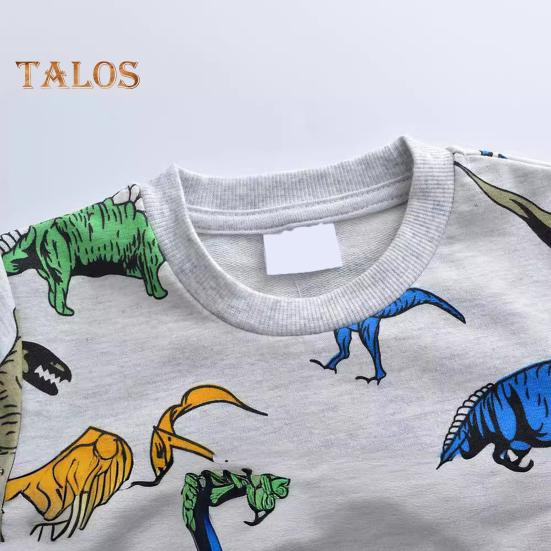 Unisex Children Sweatshirt Cartoon Dinosaur Printing Elastic Cuffs And Hem Round Neck Long Sleeve Loose Kids Top for Sport School Daily