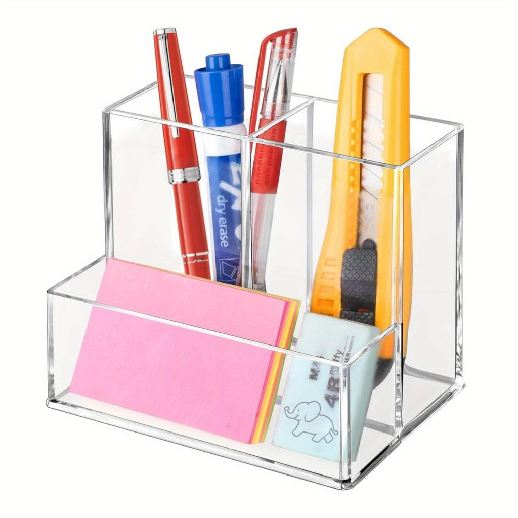 Tisch-Stifthalter, Transparenter Acryl-Stifthalter mit 3 Fächern, Stifteaufbewahrungsbox, Geeignet für Zuhause, Büro