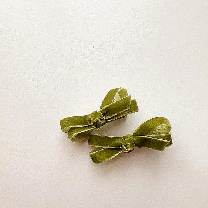 European-style Simple and Sweet Candy-colored Velvet Bow Tie Children's Cute Matching Accessories with Side Clips and Hair Clips