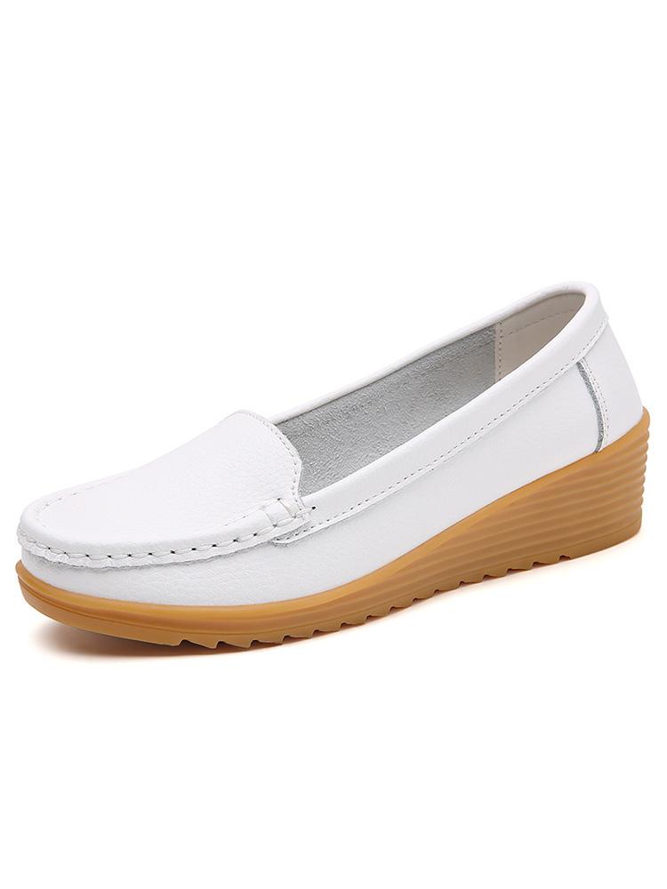 Women Shoes New Leather Flat Shoes Slip On Women Loafers With Wedge Heels Casual Flats  Mujeres Moccasins Female