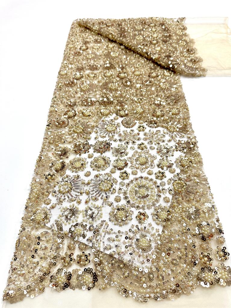 African Tulle Lace Fabric 2026 French Sequins Fabric Sewing Embroidery With Beads Lace Tulle Mesh Nigeria Dress 5 Yards Sewing